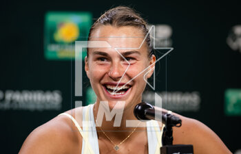 2023-03-15 - Aryna Sabalenka of Belarus talks to the media after winning the quarter-final of the 2023 BNP Paribas Open, WTA 1000 tennis tournament on March 15, 2023 in Indian Wells, USA - TENNIS - WTA - BNP PARIBAS OPEN 2023 - INTERNATIONALS - TENNIS