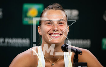 15/03/2023 - Aryna Sabalenka of Belarus talks to the media after winning the quarter-final of the 2023 BNP Paribas Open, WTA 1000 tennis tournament on March 15, 2023 in Indian Wells, USA - TENNIS - WTA - BNP PARIBAS OPEN 2023 - INTERNAZIONALI - TENNIS