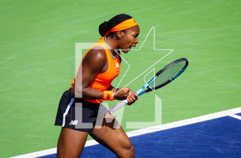 2023-03-15 - Coco Gauff of the United States in action during the quarter-final of the 2023 BNP Paribas Open, WTA 1000 tennis tournament on March 15, 2023 in Indian Wells, USA - TENNIS - WTA - BNP PARIBAS OPEN 2023 - INTERNATIONALS - TENNIS