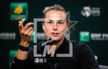 2023-03-19 - Aryna Sabalenka of Belarus talks to the media after the final of the 2023 BNP Paribas Open, WTA 1000 tennis tournament on March 19, 2023 in Indian Wells, USA - TENNIS - WTA - BNP PARIBAS OPEN 2023 - INTERNATIONALS - TENNIS