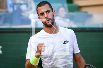 2023-04-09 - Laslo DJERE of Serbia celebrates his point during the Rolex Monte-Carlo, ATP Masters 1000 tennis event on April 9, 2023 at Monte-Carlo Country Club in Roquebrune Cap Martin, France - TENNIS - ROLEX MONTE CARLO MASTERS 2023 - INTERNATIONALS - TENNIS