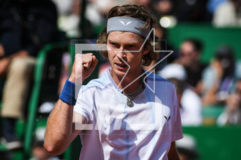 2023-04-11 - Andrey RUBLEV of Russia celebrates his point during the Rolex Monte-Carlo, ATP Masters 1000 tennis event on April 11, 2023 at Monte-Carlo Country Club in Roquebrune Cap Martin, France - TENNIS - ROLEX MONTE CARLO MASTERS 2023 - INTERNATIONALS - TENNIS