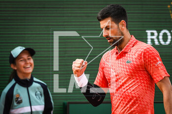 2023-04-13 - Novak DJOKOVIC of Serbia celebrates his point during the Rolex Monte-Carlo, ATP Masters 1000 tennis event on April 13, 2023 at Monte-Carlo Country Club in Roquebrune Cap Martin, France - TENNIS - ROLEX MONTE CARLO MASTERS 2023 - INTERNATIONALS - TENNIS