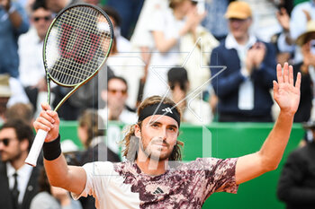 2023-04-13 - Stefanos TSITSIPAS of Greece celebrates his victory during the Rolex Monte-Carlo, ATP Masters 1000 tennis event on April 13, 2023 at Monte-Carlo Country Club in Roquebrune Cap Martin, France - TENNIS - ROLEX MONTE CARLO MASTERS 2023 - INTERNATIONALS - TENNIS