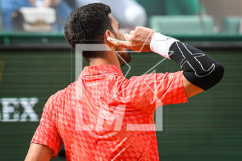 2023-04-13 - Novak DJOKOVIC of Serbia celebrates his point during the Rolex Monte-Carlo, ATP Masters 1000 tennis event on April 13, 2023 at Monte-Carlo Country Club in Roquebrune Cap Martin, France - TENNIS - ROLEX MONTE CARLO MASTERS 2023 - INTERNATIONALS - TENNIS