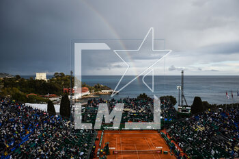 2023-04-15 - General view with a rainbow during the Rolex Monte-Carlo, ATP Masters 1000 tennis event on April 15, 2023 at Monte-Carlo Country Club in Roquebrune Cap Martin, France - TENNIS - ROLEX MONTE CARLO MASTERS 2023 - INTERNATIONALS - TENNIS