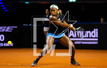 2023-04-20 - Coco Gauff of the United States in action during the second round of the 2023 Porsche Tennis Grand Prix, WTA 500 tennis tournament on April 20, 2023 in Stuttgart, Germany - TENNIS - WTA - 2023 PORSCHE TENNIS GRAND PRIX - INTERNATIONALS - TENNIS