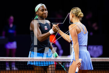 2023-04-20 - Coco Gauff of the United States & Anastasia Potapova of Russia in action during the second round of the 2023 Porsche Tennis Grand Prix, WTA 500 tennis tournament on April 20, 2023 in Stuttgart, Germany - TENNIS - WTA - 2023 PORSCHE TENNIS GRAND PRIX - INTERNATIONALS - TENNIS