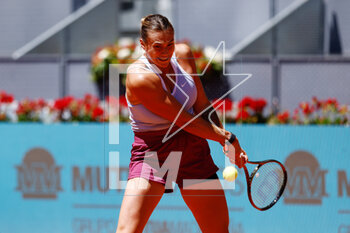 2023-05-01 - Aryna Sabalenka of Belarus in action against Mirra Andreeva of Russia during the Mutua Madrid Open 2023, Masters 1000 tennis tournament on May 1, 2023 at Caja Magica in Madrid, Spain - TENNIS - MUTUA MADRID OPEN 2023 - INTERNATIONALS - TENNIS