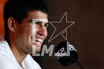 2023-05-02 - Carlos Alcaraz of Spain speaks with media after winning against Alexander Zverev of Germany during the Mutua Madrid Open 2023, Masters 1000 tennis tournament on May 2, 2023 at Caja Magica in Madrid, Spain - TENNIS - MUTUA MADRID OPEN 2023 - INTERNATIONALS - TENNIS
