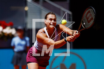 2023-05-02 - Aryna Sabalenka of Belarus in action against Mayar Sherif of Egypt during the Mutua Madrid Open 2023, Masters 1000 tennis tournament on May 2, 2023 at Caja Magica in Madrid, Spain - TENNIS - MUTUA MADRID OPEN 2023 - INTERNATIONALS - TENNIS