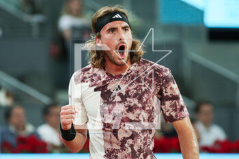 2023-05-02 - Stefanos Tsitsipas of Greece celebrates against Bernabe Zapata Miralles of Spain during the Mutua Madrid Open 2023, Masters 1000 tennis tournament on May 2, 2023 at Caja Magica in Madrid, Spain - TENNIS - MUTUA MADRID OPEN 2023 - INTERNATIONALS - TENNIS