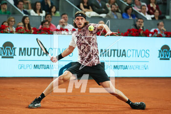 2023-05-02 - Stefanos Tsitsipas of Greece in action against Bernabe Zapata Miralles of Spain during the Mutua Madrid Open 2023, Masters 1000 tennis tournament on May 2, 2023 at Caja Magica in Madrid, Spain - TENNIS - MUTUA MADRID OPEN 2023 - INTERNATIONALS - TENNIS