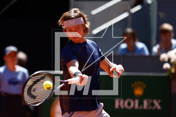 2023-05-06 - Andrey Rublev of Russia plays doubles with Karen Khachanov of Russia against Rohan Bopanna of India and Mathew Ebden of Australia during the Doubles Final Men match during the Mutua Madrid Open 2023, Masters 1000 tennis tournament on May 6, 2023 at Caja Magica in Madrid, Spain - TENNIS - MUTUA MADRID OPEN 2023 - INTERNATIONALS - TENNIS
