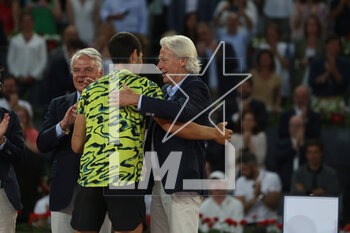 2023-05-07 - Carlos Alcaraz with Bjorn Borg after defeated Jan Lennard Struff (Ger) in the final at the Mutua Madrid Open 2023, Masters 1000 tennis tournament on May 7, 2023 at Caja Magica in Madrid, Spain - TENNIS - MUTUA MADRID OPEN 2023 - INTERNATIONALS - TENNIS
