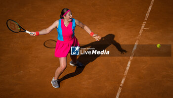 2023-05-12 - Jelena Ostapenko of Latvia in action against Sorana Cirstea of Romania during the second round of the 2023 Internazionali BNL d’Italia, Masters 1000 tennis tournament on May 12, 2023 at Foro Italico in Rome, Italy - TENNIS - 2023 INTERNAZIONALI BNL D'ITALIA - INTERNATIONALS - TENNIS