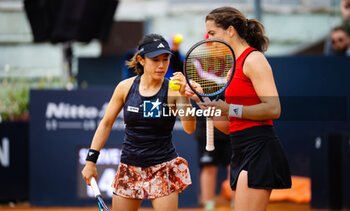 2023-05-16 - Ulrikke Eikeri of Norway & Miyu Kato of Japan in action during the doubles quarter-final of the 2023 Internazionali BNL d’Italia, Masters 1000 tennis tournament on May 16, 2023 at Foro Italico in Rome, Italy - TENNIS - 2023 INTERNAZIONALI BNL D'ITALIA - INTERNATIONALS - TENNIS