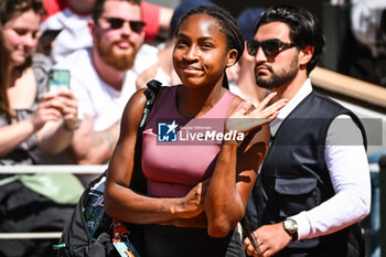 2023-05-27 - Coco GAUFF of United States during an exhibition match of Roland-Garros 2023, Grand Slam tennis tournament, Previews on May 27, 2023 at Roland-Garros stadium in Paris, France - TENNIS - ROLAND GARROS 2023 - PREVIEWS - INTERNATIONALS - TENNIS