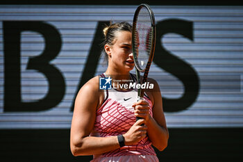 2023-05-28 - Aryna SABALENKA of Belarus looks dejected during the first day of Roland-Garros 2023, Grand Slam tennis tournament, on May 28, 2023 at Roland-Garros stadium in Paris, France - TENNIS - ROLAND GARROS 2023 - WEEK 1 - INTERNATIONALS - TENNIS