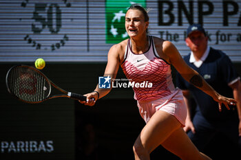 2023-05-28 - Aryna SABALENKA of Belarus during the first day of Roland-Garros 2023, Grand Slam tennis tournament, on May 28, 2023 at Roland-Garros stadium in Paris, France - TENNIS - ROLAND GARROS 2023 - WEEK 1 - INTERNATIONALS - TENNIS