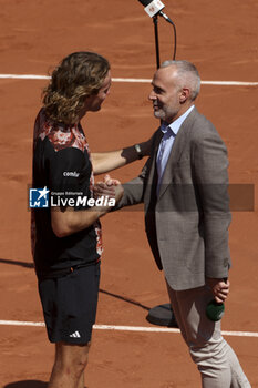 2023-05-28 - Stefanos Tsitsipas of Greece interviewed by Alex Corretja after his first round victory during day 1 of the 2023 French Open, Roland-Garros 2023, second Grand Slam tennis tournament of the year, on May 28, 2023 at stade Roland-Garros in Paris, France - TENNIS - ROLAND GARROS 2023 - WEEK 1 - INTERNATIONALS - TENNIS