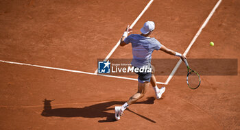 2023-05-30 - Illustration with a forehand of Holger Rune during the French Open, Grand Slam tennis tournament on May 30, 2023 at Roland Garros stadium in Paris, France - TENNIS - ROLAND GARROS 2023 - WEEK 1 - INTERNATIONALS - TENNIS