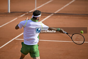 2023-05-30 - Illustration with a forehand of Grigor Dimitrov during the French Open, Grand Slam tennis tournament on May 30, 2023 at Roland Garros stadium in Paris, France - TENNIS - ROLAND GARROS 2023 - WEEK 1 - INTERNATIONALS - TENNIS