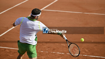 2023-05-30 - Illustration with a forehand of Grigor Dimitrov during the French Open, Grand Slam tennis tournament on May 30, 2023 at Roland Garros stadium in Paris, France - TENNIS - ROLAND GARROS 2023 - WEEK 1 - INTERNATIONALS - TENNIS
