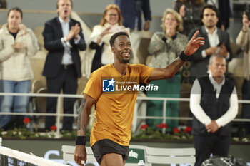 2023-05-31 - Gael Monfils of France celebrates winning his first round match against Sebastian Baez of Argentina during day 3 of the 2023 French Open, Roland-Garros 2023, second Grand Slam tennis tournament of the year, on May 30, 2023 at Stade Roland-Garros in Paris, France - TENNIS - ROLAND GARROS 2023 - WEEK 1 - INTERNATIONALS - TENNIS