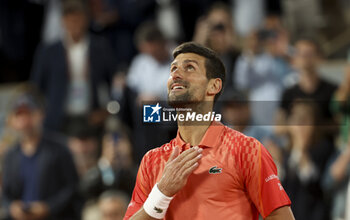 2023-05-31 - Novak Djokovic of Serbia celebrates his victory over Marton Fucsovics of Hungary during day 4 of the 2023 French Open, Roland-Garros 2023, second Grand Slam tennis tournament of the year, on May 31, 2023 at Stade Roland-Garros in Paris, France - TENNIS - ROLAND GARROS 2023 - WEEK 1 - INTERNATIONALS - TENNIS