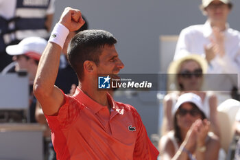 2023-06-04 - Novak Djokovic of Serbia celebrates his victory over Juan Pablo Varillas of Peru during day 8 of the 2023 French Open, Roland-Garros 2023, second Grand Slam tennis tournament of the year, on June 4, 2023 at Stade Roland-Garros in Paris, France - TENNIS - ROLAND GARROS 2023 - WEEK 1 - INTERNATIONALS - TENNIS
