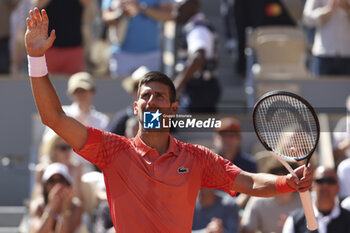 2023-06-04 - Novak Djokovic of Serbia celebrates his victory over Juan Pablo Varillas of Peru during day 8 of the 2023 French Open, Roland-Garros 2023, second Grand Slam tennis tournament of the year, on June 4, 2023 at Stade Roland-Garros in Paris, France - TENNIS - ROLAND GARROS 2023 - WEEK 1 - INTERNATIONALS - TENNIS
