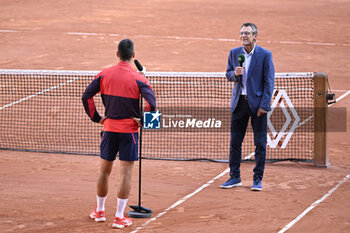 2023-06-06 - Novak Djokovic and Mats Wilander during an interview during the French Open, Grand Slam tennis tournament on June 6, 2023 at Roland Garros stadium in Paris, France. Photo Victor Joly / DPPI - TENNIS - ROLAND GARROS 2023 - WEEK 2 - INTERNATIONALS - TENNIS
