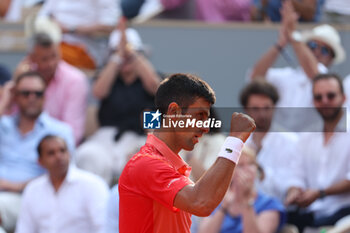 2023-06-11 - Novak Djokovic of Serbia celebrates a point during the Men's Singles Final against Casper Ruud of Norway at the French Open 2023, Roland-Garros 2023, Grand Slam tennis tournament, on June 11, 2023 at Stade Roland-Garros in Paris, France - TENNIS - ROLAND GARROS 2023 - WEEK 2 - INTERNATIONALS - TENNIS