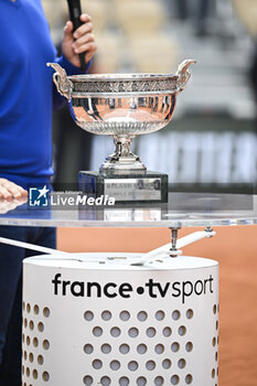 2023-06-11 - Illustration shows the trophy ("La Coupe des Mousquetaires") during the French Open final, Grand Slam tennis tournament on June 11, 2023 at Roland Garros stadium in Paris, France. Photo Victor Joly / DPPI - TENNIS - ROLAND GARROS 2023 - WEEK 2 - INTERNATIONALS - TENNIS