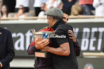 2023-06-11 - Novak Djokovic and Yannick Noah during the French Open final, Grand Slam tennis tournament on June 11, 2023 at Roland Garros stadium in Paris, France. Photo Victor Joly / DPPI - TENNIS - ROLAND GARROS 2023 - WEEK 2 - INTERNATIONALS - TENNIS