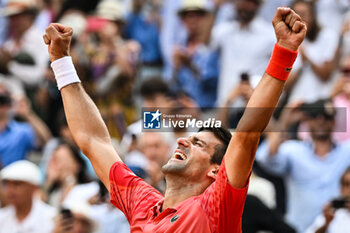 2023-06-11 - Novak DJOKOVIC of Serbia celebrates his victory during the Rolex Monte-Carlo, ATP Masters 1000 tennis event on April 16, 2023 at Monte-Carlo Country Club in Roquebrune Cap Martin, France - TENNIS - ROLEX MONTE CARLO MASTERS 2023 - INTERNATIONALS - TENNIS