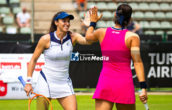 2023-06-22 - Caroline Garcia of France & Luisa Stefani of Brazil in action during the second round of doubles at the 2023 bett1 Open, WTA 500 tennis tournament on June 22, 2023 in Berlin, Germany - TENNIS - WTA - BETT1 OPEN 2023 - INTERNATIONALS - TENNIS