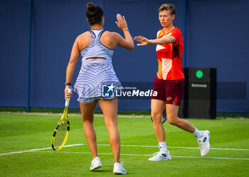2023-06-27 - Desirae Krawczyk of the United States & Demi Schuurs of the Netherlands playing doubles during the 2023 Rothesay International, WTA 500 tennis tournament on June 27, 2023 at Devonshire Park in Eastbourne, England - TENNIS - WTA - ROTHESAY INTERNATIONAL 2023 - INTERNATIONALS - TENNIS