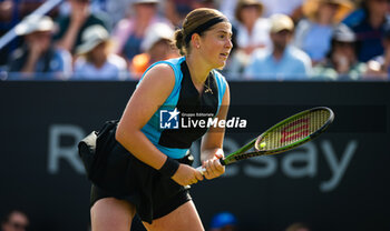 2023-06-28 - Jelena Ostapenko of Latvia in action during the second round of the 2023 Rothesay International, WTA 500 tennis tournament on June 28, 2023 at Devonshire Park in Eastbourne, England - TENNIS - WTA - ROTHESAY INTERNATIONAL 2023 - INTERNATIONALS - TENNIS