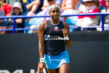 2023-06-28 - Coco Gauff of the United States in action during the second round of the 2023 Rothesay International, WTA 500 tennis tournament on June 28, 2023 at Devonshire Park in Eastbourne, England - TENNIS - WTA - ROTHESAY INTERNATIONAL 2023 - INTERNATIONALS - TENNIS