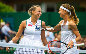 2023-07-06 - Anett Kontaveit of Estonia & Marie Bouzkova of the Czech Republic at the net after their second-round match at the 2023 Wimbledon Championships on July 6, 2023 at All England Lawn Tennis & Croquet Club in Wimbledon, England - TENNIS - WIMBLEDON 2023 - INTERNATIONALS - TENNIS