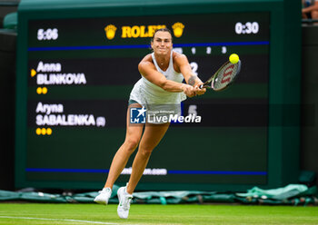 2023-07-08 - Aryna Sabalenka of Belarus in action during the third round of the 2023 Wimbledon Championships on July 8, 2023 at All England Lawn Tennis & Croquet Club in Wimbledon, England - TENNIS - WIMBLEDON 2023 - INTERNATIONALS - TENNIS