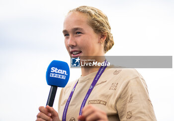 2023-07-09 - Mirra Andreeva of Russia talks to the media after the third round of the 2023 Wimbledon Championships on July 9, 2023 at All England Lawn Tennis & Croquet Club in Wimbledon, England - TENNIS - WIMBLEDON 2023 - INTERNATIONALS - TENNIS