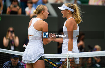 2023-07-09 - Anastasia Potapova of Russia & Mirra Andreeva of Russia at the net after the fourth round of the 2023 Wimbledon Championships on July 9, 2023 at All England Lawn Tennis & Croquet Club in Wimbledon, England - TENNIS - WIMBLEDON 2023 - INTERNATIONALS - TENNIS