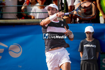 2023-07-20 - Borna Ćorić of the Croatia in action against David Goffin of Belgium during the Hopman Cup 2023, ITF World Mixed Team Championships on July 20, 2023 at Nice Lawn Tennis Club in Nice, France - TENNIS - HOPMAN CUP 2023 - INTERNATIONALS - TENNIS