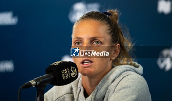 2023-08-07 - Karolina Pliskova of the Czech Republic talks to the media after the first round of the 2023 Omnium Banque Nationale, WTA 1000 tennis tournament on August 7, 2023 in Montreal, Canada - TENNIS - WTA - OMNIUM BANQUE NATIONALE 2023 - INTERNATIONALS - TENNIS