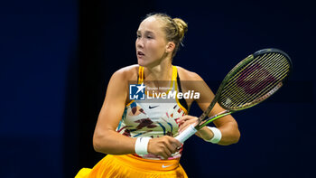 2023-08-28 - Mirra Andreeva of Russia in action during the first round of the 2023 US Open Tennis Championships, Grand Slam tennis tournament on August 28, 2023 at USTA National Tennis Center in New York, United States - TENNIS - US OPEN 2023 - INTERNATIONALS - TENNIS