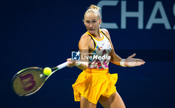 2023-08-28 - Mirra Andreeva of Russia in action during the first round of the 2023 US Open Tennis Championships, Grand Slam tennis tournament on August 28, 2023 at USTA National Tennis Center in New York, United States - TENNIS - US OPEN 2023 - INTERNATIONALS - TENNIS