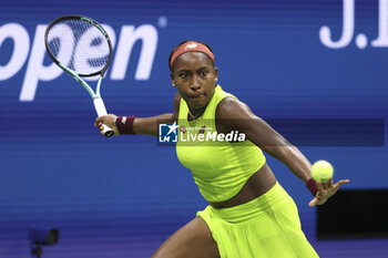 2023-08-28 - Coco Gauff of USA during day 1 of the 2023 US Open Tennis Championships, Grand Slam tennis tournament on August 28, 2023 at USTA Billie Jean King National Tennis Center in New York, United States - TENNIS - US OPEN 2023 - INTERNATIONALS - TENNIS